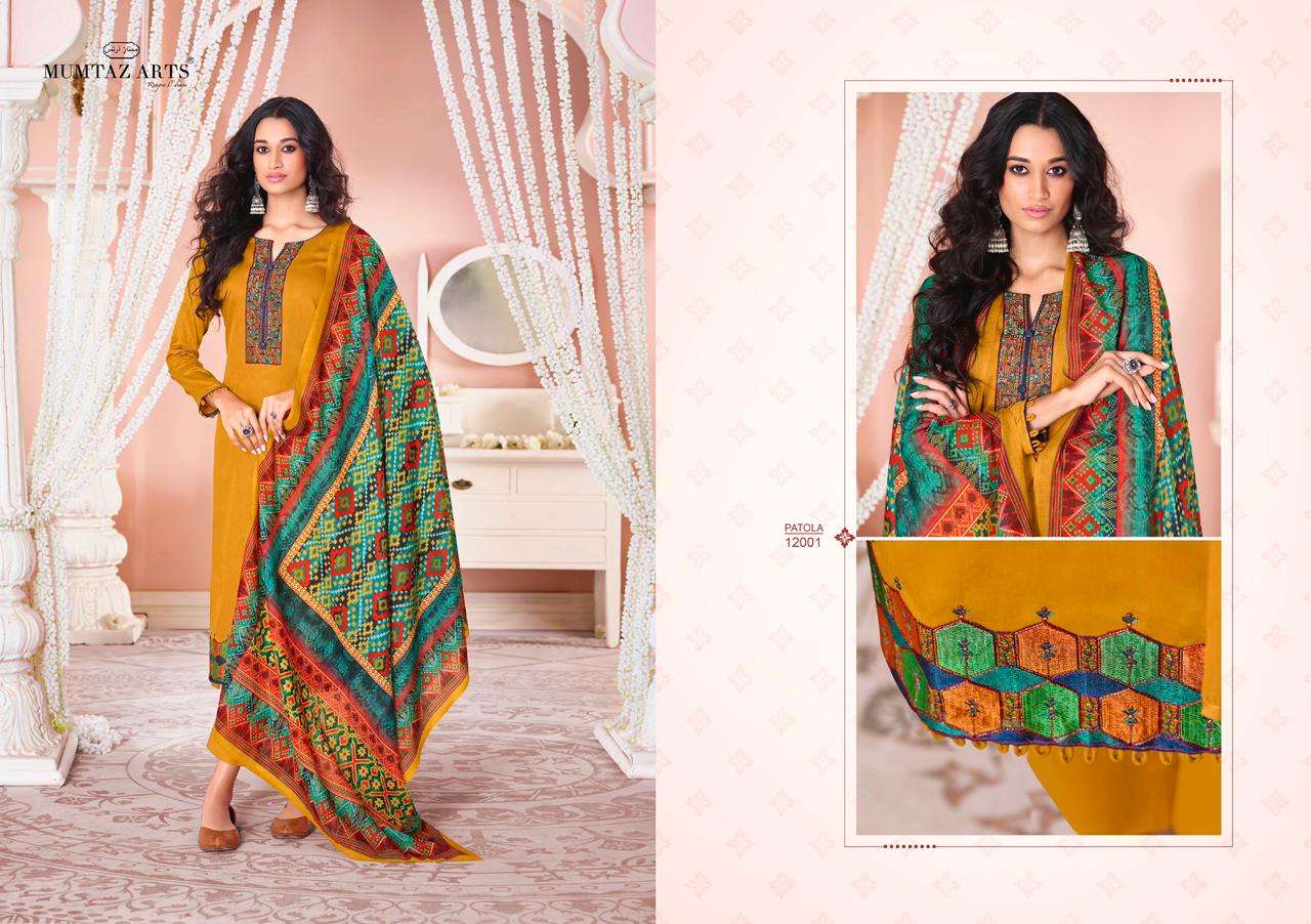MUMTAZ ARTS PATOLA JAM SATIN DIGITAL PRINTED EMBRODERY WORK UNSTITCEHED SALWAR KAMEEZ CATALOGUE 