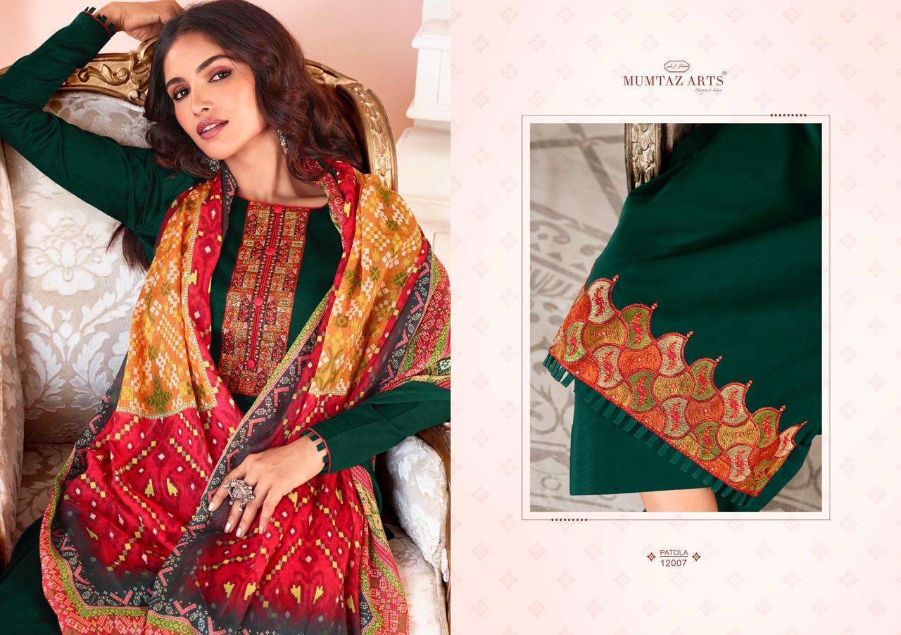 MUMTAZ ARTS PATOLA JAM SATIN DIGITAL PRINTED EMBRODERY WORK UNSTITCEHED SALWAR KAMEEZ CATALOGUE 