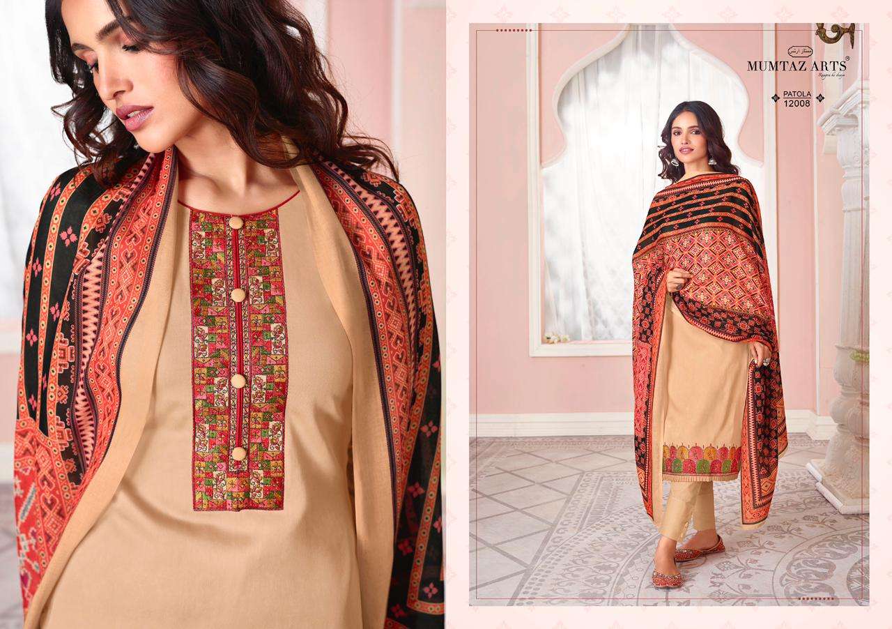 MUMTAZ ARTS PATOLA JAM SATIN DIGITAL PRINTED EMBRODERY WORK UNSTITCEHED SALWAR KAMEEZ CATALOGUE 