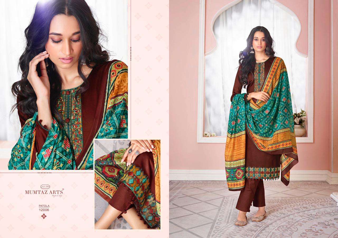 MUMTAZ ARTS PATOLA JAM SATIN DIGITAL PRINTED EMBRODERY WORK UNSTITCEHED SALWAR KAMEEZ CATALOGUE 