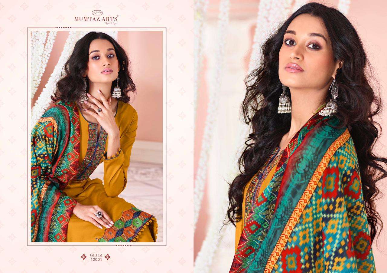 MUMTAZ ARTS PATOLA JAM SATIN DIGITAL PRINTED EMBRODERY WORK UNSTITCEHED SALWAR KAMEEZ CATALOGUE 
