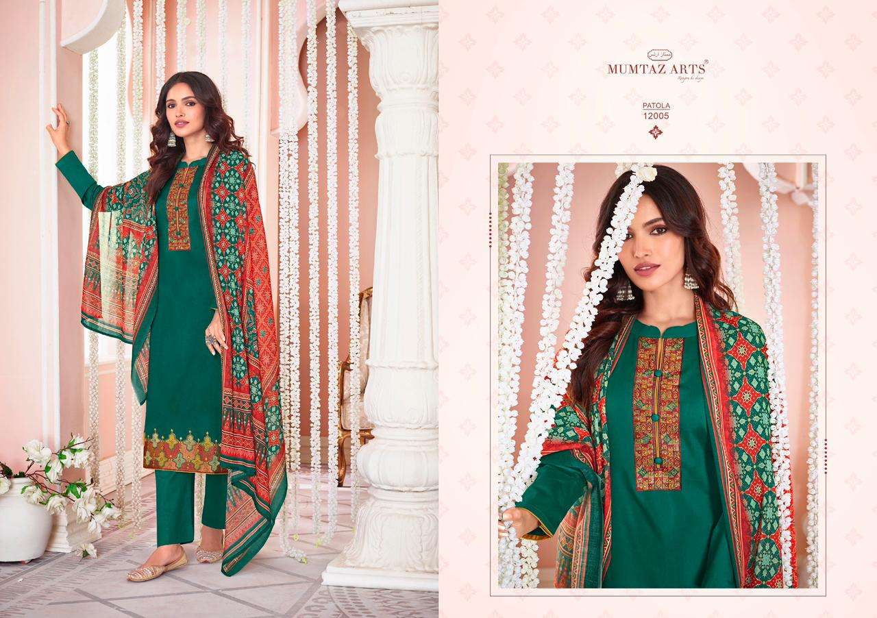 MUMTAZ ARTS PATOLA JAM SATIN DIGITAL PRINTED EMBRODERY WORK UNSTITCEHED SALWAR KAMEEZ CATALOGUE 