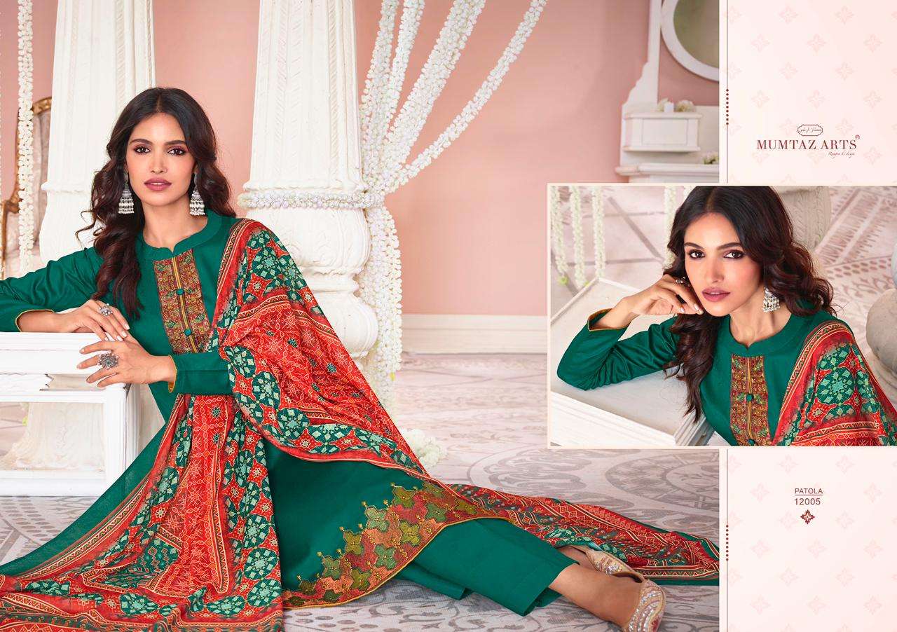 MUMTAZ ARTS PATOLA JAM SATIN DIGITAL PRINTED EMBRODERY WORK UNSTITCEHED SALWAR KAMEEZ CATALOGUE 