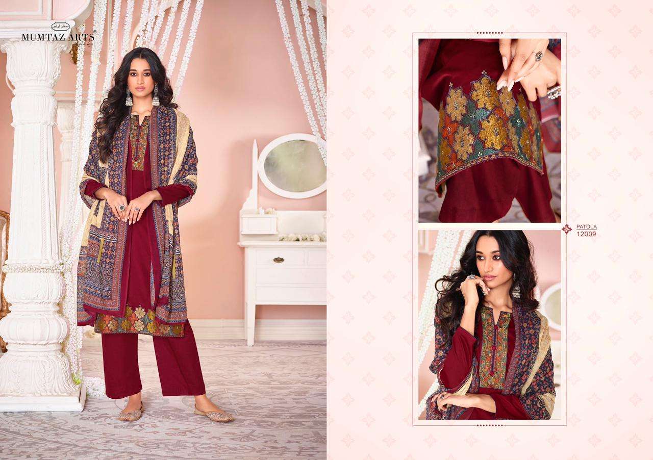 MUMTAZ ARTS PATOLA JAM SATIN DIGITAL PRINTED EMBRODERY WORK UNSTITCEHED SALWAR KAMEEZ CATALOGUE 