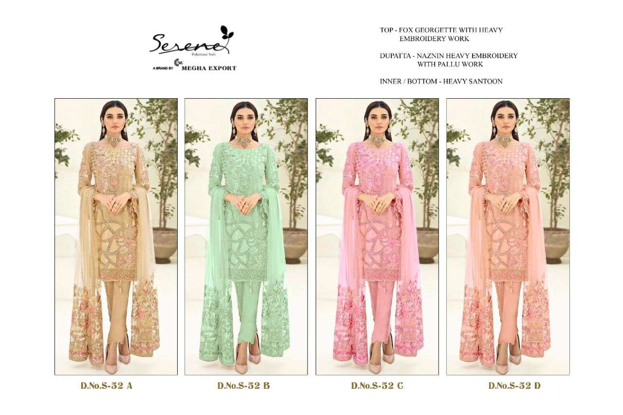 SERENE S 52 FAUX GEORGETTE EMBRODERY WORK PAKISTANI SUIT CATALOGUE 
