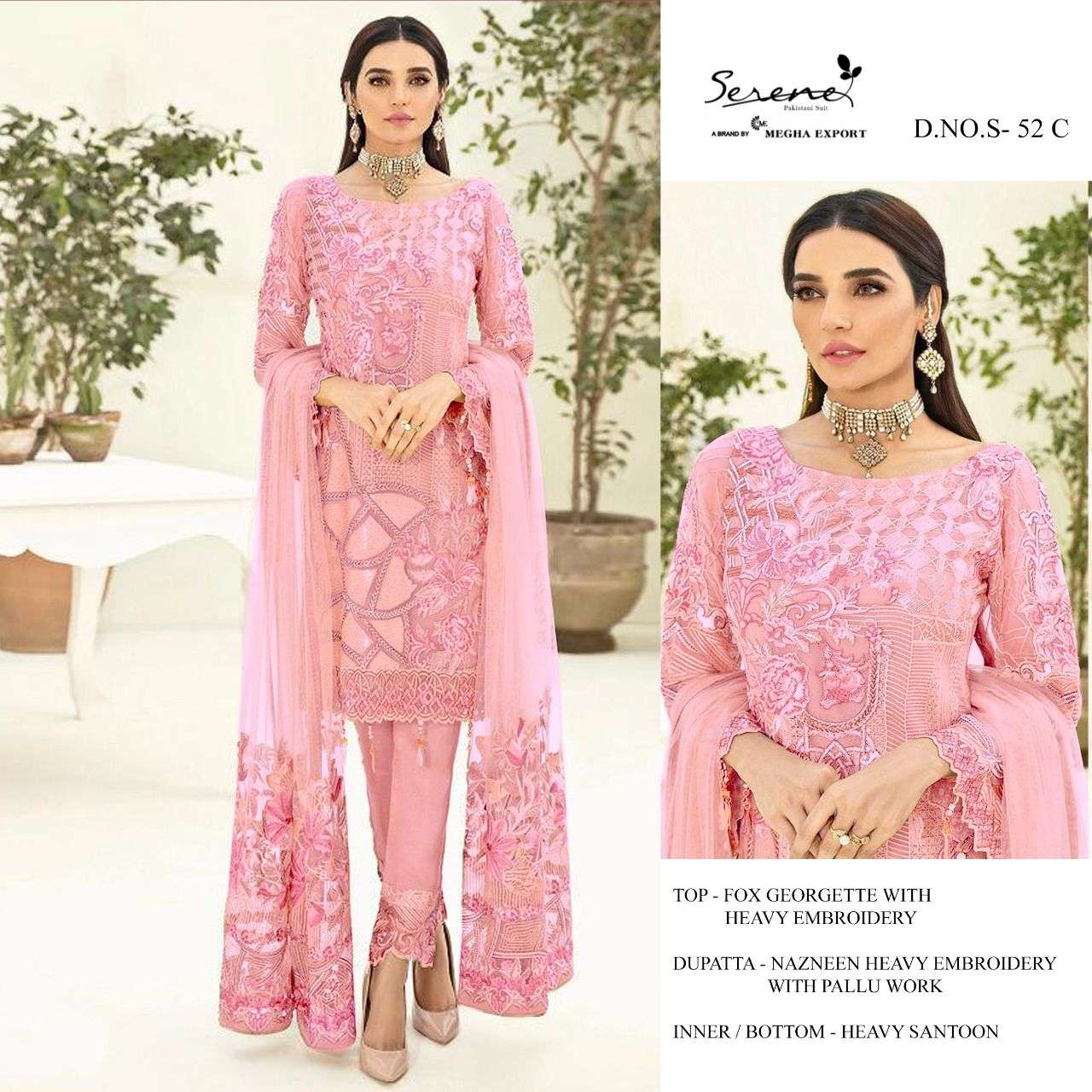 SERENE S 52 FAUX GEORGETTE EMBRODERY WORK PAKISTANI SUIT CATALOGUE 