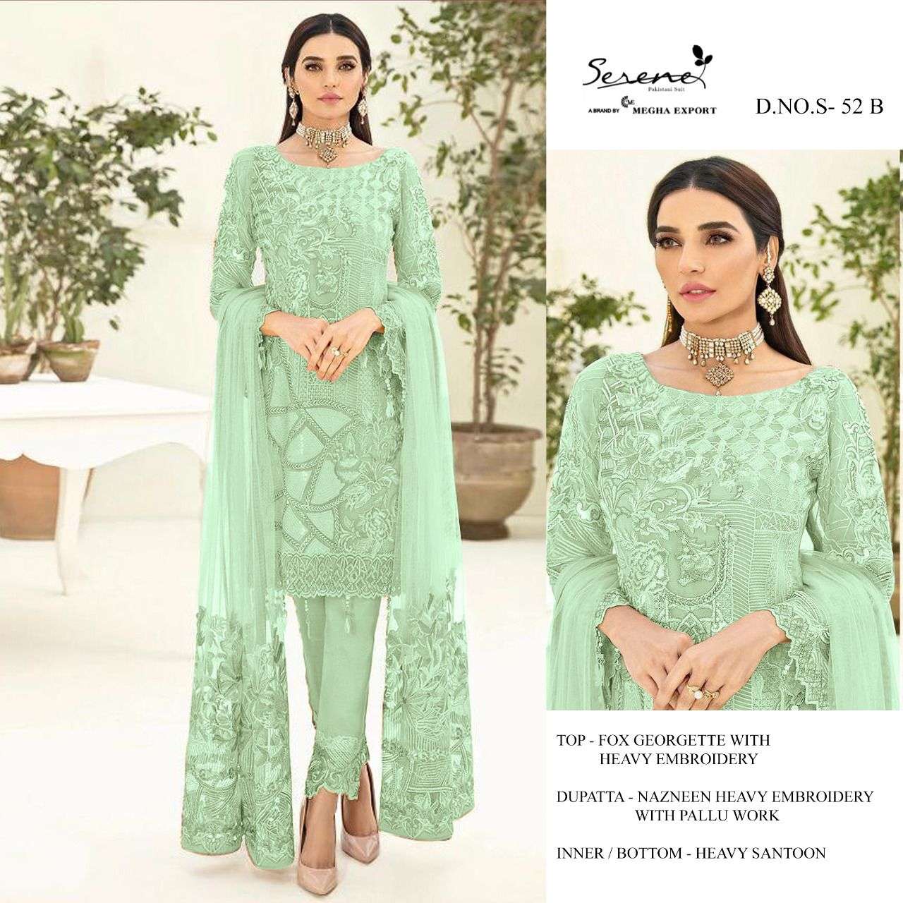 SERENE S 52 FAUX GEORGETTE EMBRODERY WORK PAKISTANI SUIT CATALOGUE 