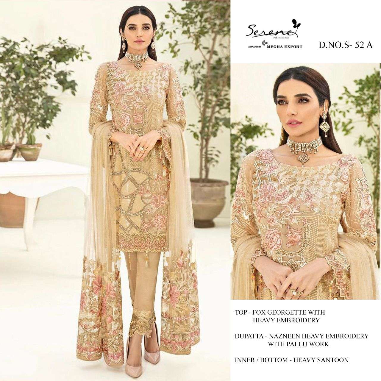 SERENE S 52 FAUX GEORGETTE EMBRODERY WORK PAKISTANI SUIT CATALOGUE 