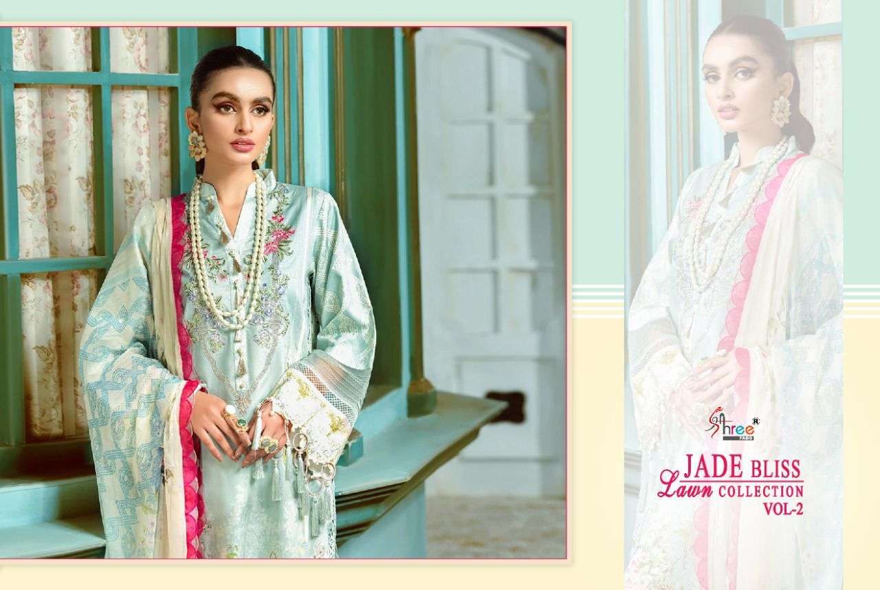 SHREE FABS JADE BLISS  LAWN COLLECTION VOL 2 PURE COTTON EMBRODERY WORK PAKISTANI SALWAR KAMEEZ SUPPLIER IN SURAT MARKET 