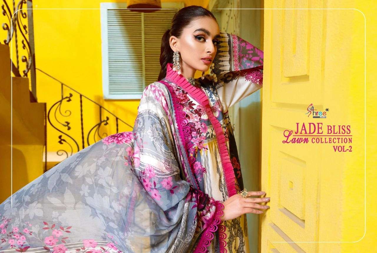 SHREE FABS JADE BLISS  LAWN COLLECTION VOL 2 PURE COTTON EMBRODERY WORK PAKISTANI SALWAR KAMEEZ SUPPLIER IN SURAT MARKET 