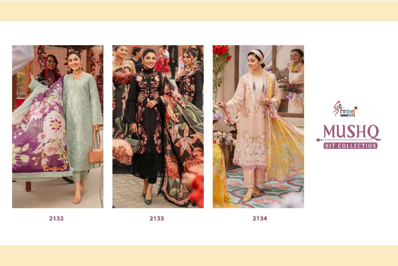 SHREE FABS MUSHQ  COTTON WITH SELF EMBRODERY WORK PAKISTANI SUIT CATALOGUE 