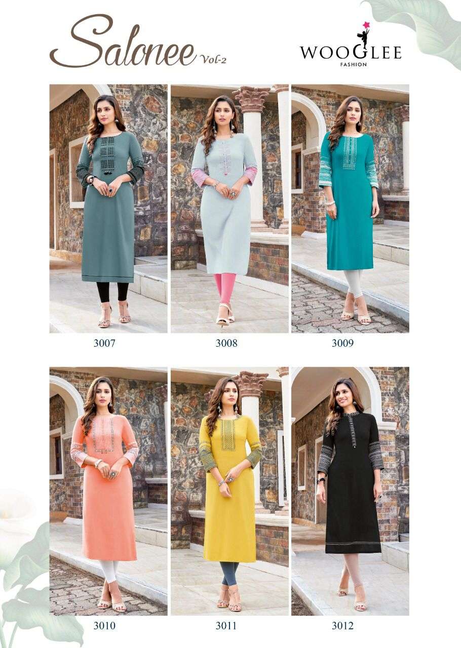WOOGLEE SALONEE VOL 2  HEAVY RAYON EMBRODERY WORK KURTI SUPPLIER IN SURAT MARKET 