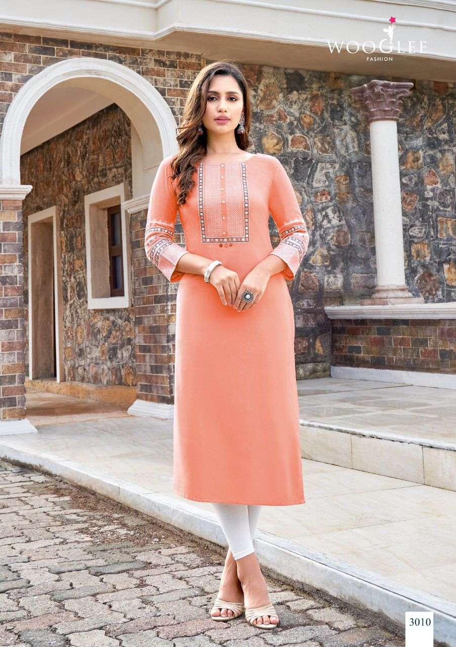 WOOGLEE SALONEE VOL 2  HEAVY RAYON EMBRODERY WORK KURTI SUPPLIER IN SURAT MARKET 