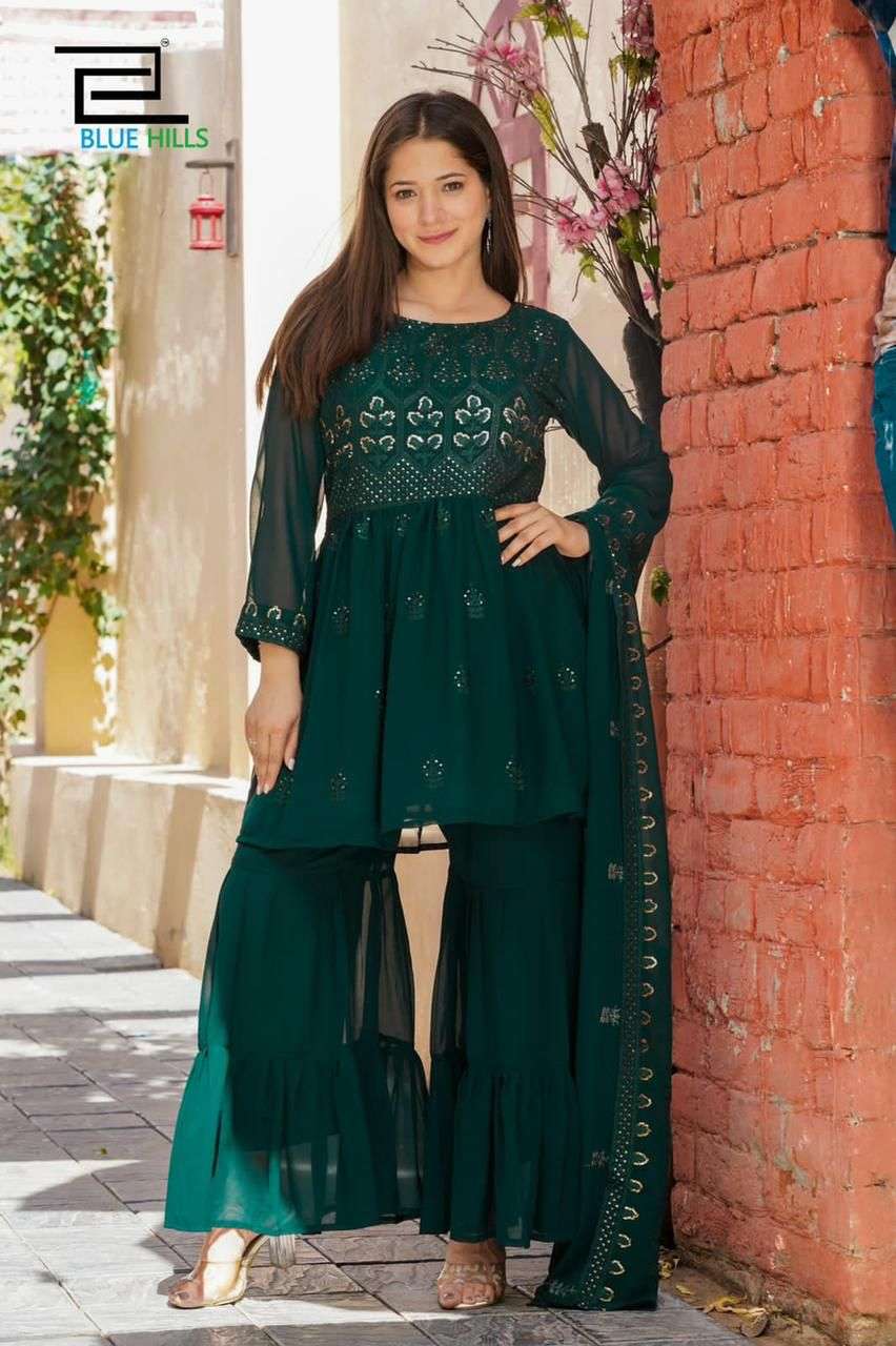 BLUE HILLS WEDDING SEASON VOL 2 FAUX GEORGETTE BOTH SIDE EMBRODERY WORK STITCHED SALWAR KAMEEZ WHOLESALE CATALOGUE 