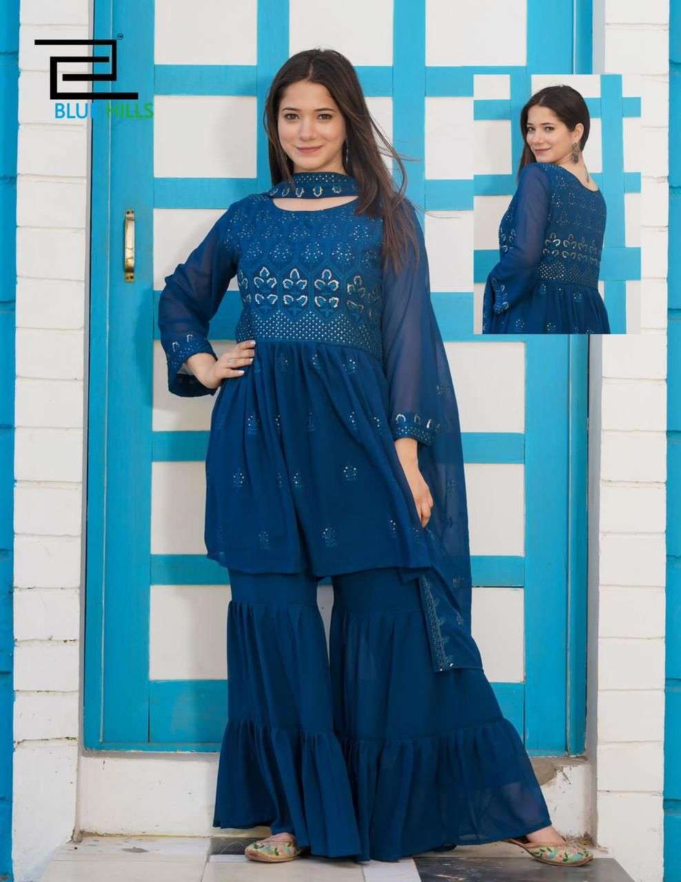BLUE HILLS WEDDING SEASON VOL 2 FAUX GEORGETTE BOTH SIDE EMBRODERY WORK STITCHED SALWAR KAMEEZ WHOLESALE CATALOGUE 