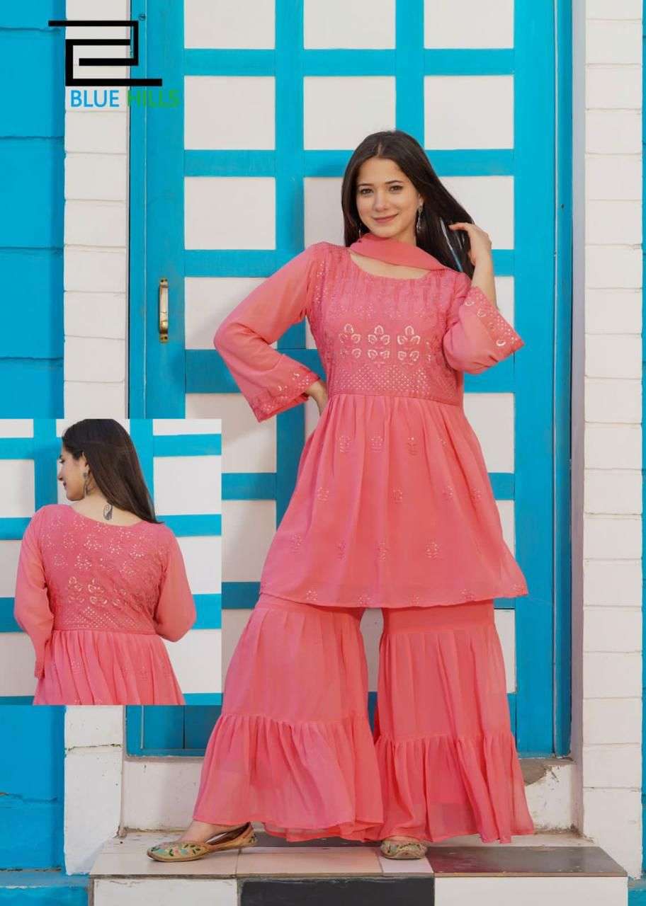 BLUE HILLS WEDDING SEASON VOL 2 FAUX GEORGETTE BOTH SIDE EMBRODERY WORK STITCHED SALWAR KAMEEZ WHOLESALE CATALOGUE 