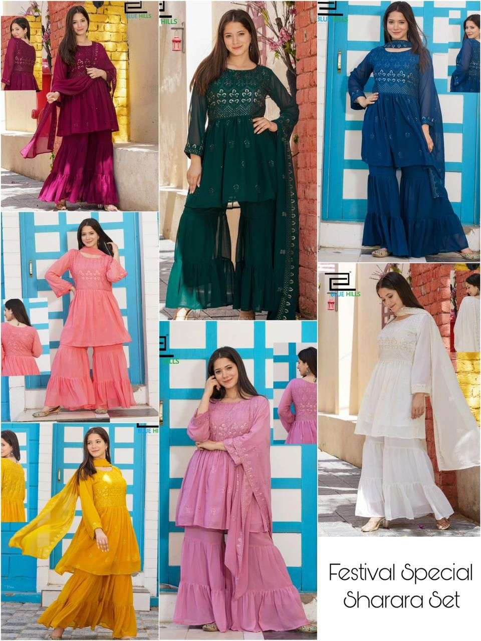 BLUE HILLS WEDDING SEASON VOL 2 FAUX GEORGETTE BOTH SIDE EMBRODERY WORK STITCHED SALWAR KAMEEZ WHOLESALE CATALOGUE 