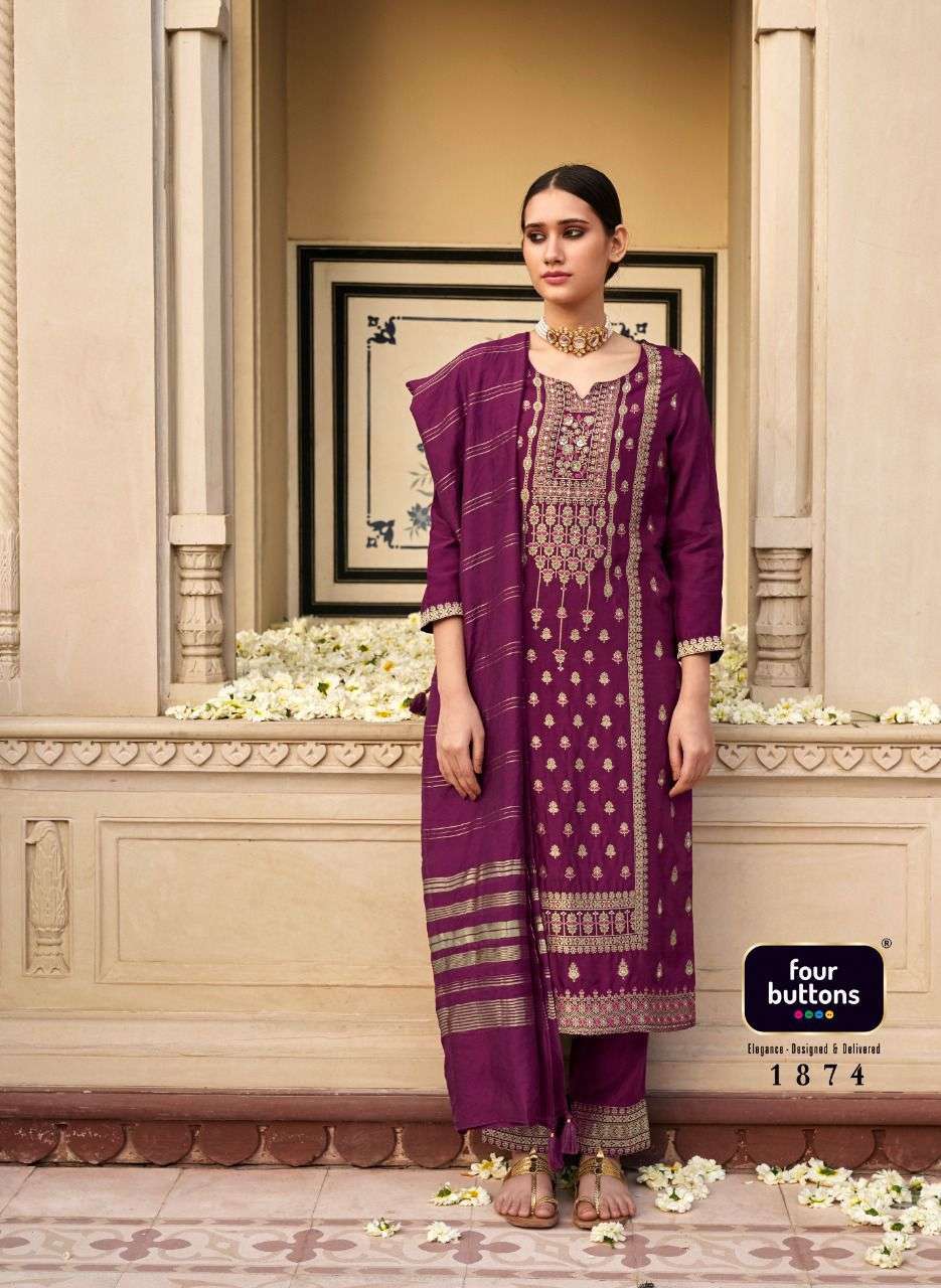 FOUR BUTTONS NAQASHI  DESIGNER HANDWORK FANCY KURTI WITH PENT AND DUPATAA COLLECTION  SUPPLIER IN SURAT MARKET 