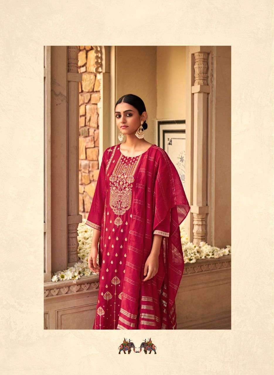 FOUR BUTTONS NAQASHI  DESIGNER HANDWORK FANCY KURTI WITH PENT AND DUPATAA COLLECTION  SUPPLIER IN SURAT MARKET 