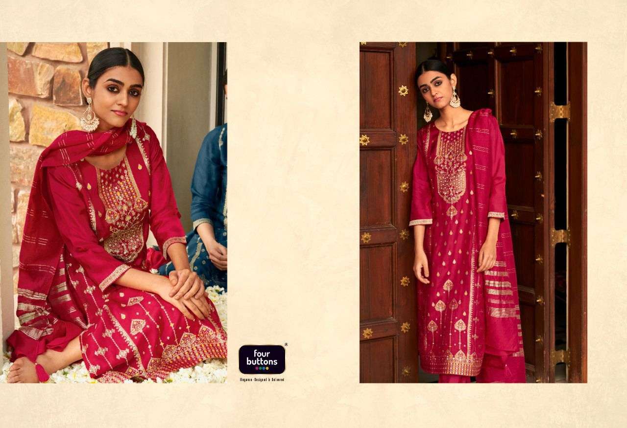 FOUR BUTTONS NAQASHI  DESIGNER HANDWORK FANCY KURTI WITH PENT AND DUPATAA COLLECTION  SUPPLIER IN SURAT MARKET 