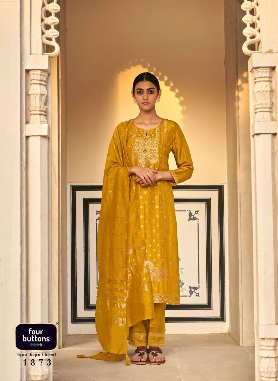FOUR BUTTONS NAQASHI  DESIGNER HANDWORK FANCY KURTI WITH PENT AND DUPATAA COLLECTION  SUPPLIER IN SURAT MARKET 