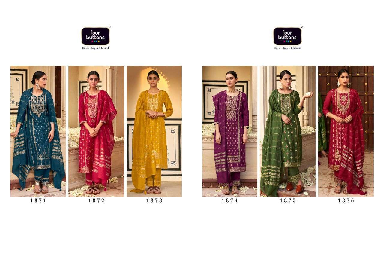 FOUR BUTTONS NAQASHI  DESIGNER HANDWORK FANCY KURTI WITH PENT AND DUPATAA COLLECTION  SUPPLIER IN SURAT MARKET 