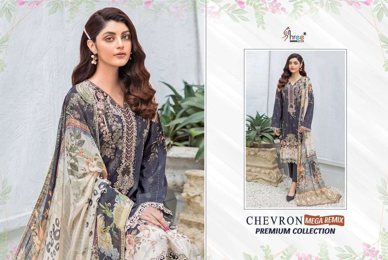 SHREE FABS CHEVRON MEGHA REMIX  PURE COTTON EMBRODERY SELF EMBRODERY WORK PAKISTANI SALWAR KAMEEZ WHOLESALE CATALOGUE 