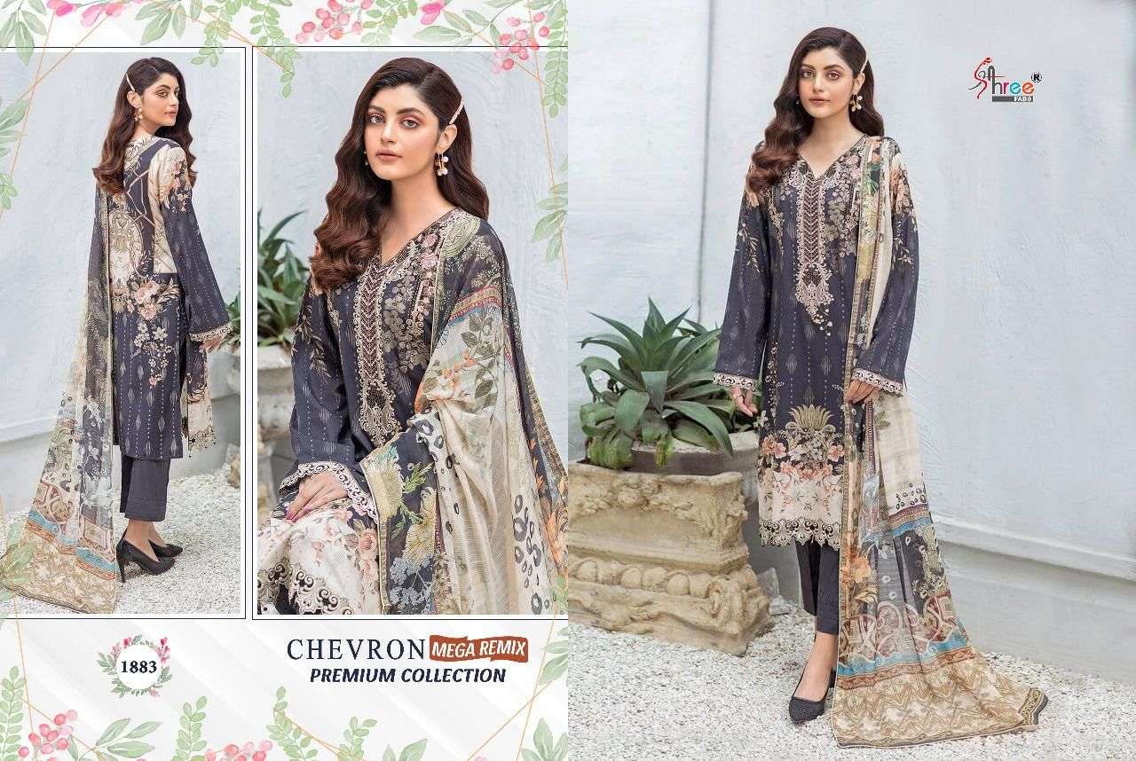SHREE FABS CHEVRON MEGHA REMIX  PURE COTTON EMBRODERY SELF EMBRODERY WORK PAKISTANI SALWAR KAMEEZ WHOLESALE CATALOGUE 