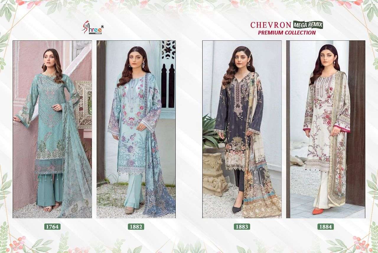 SHREE FABS CHEVRON MEGHA REMIX  PURE COTTON EMBRODERY SELF EMBRODERY WORK PAKISTANI SALWAR KAMEEZ WHOLESALE CATALOGUE 