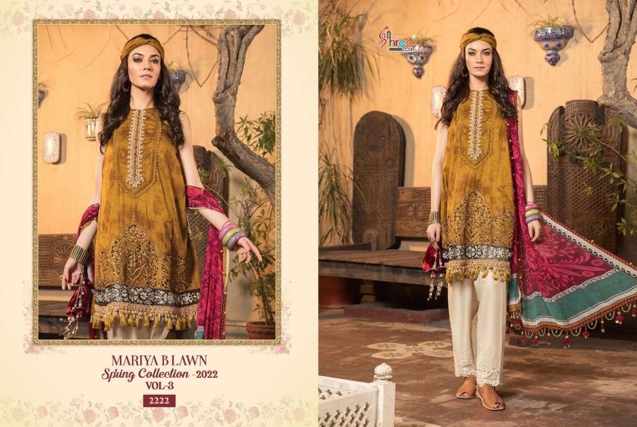 SHREE FABS MARIA B LAWN SPRING COLLECTION 2022 VOL 3 PURE LAWN WITH HEAVY EMBRODERY WORK PAKISTANI SALWAR KAMEEZ WHOLESALE CATALOGUE 