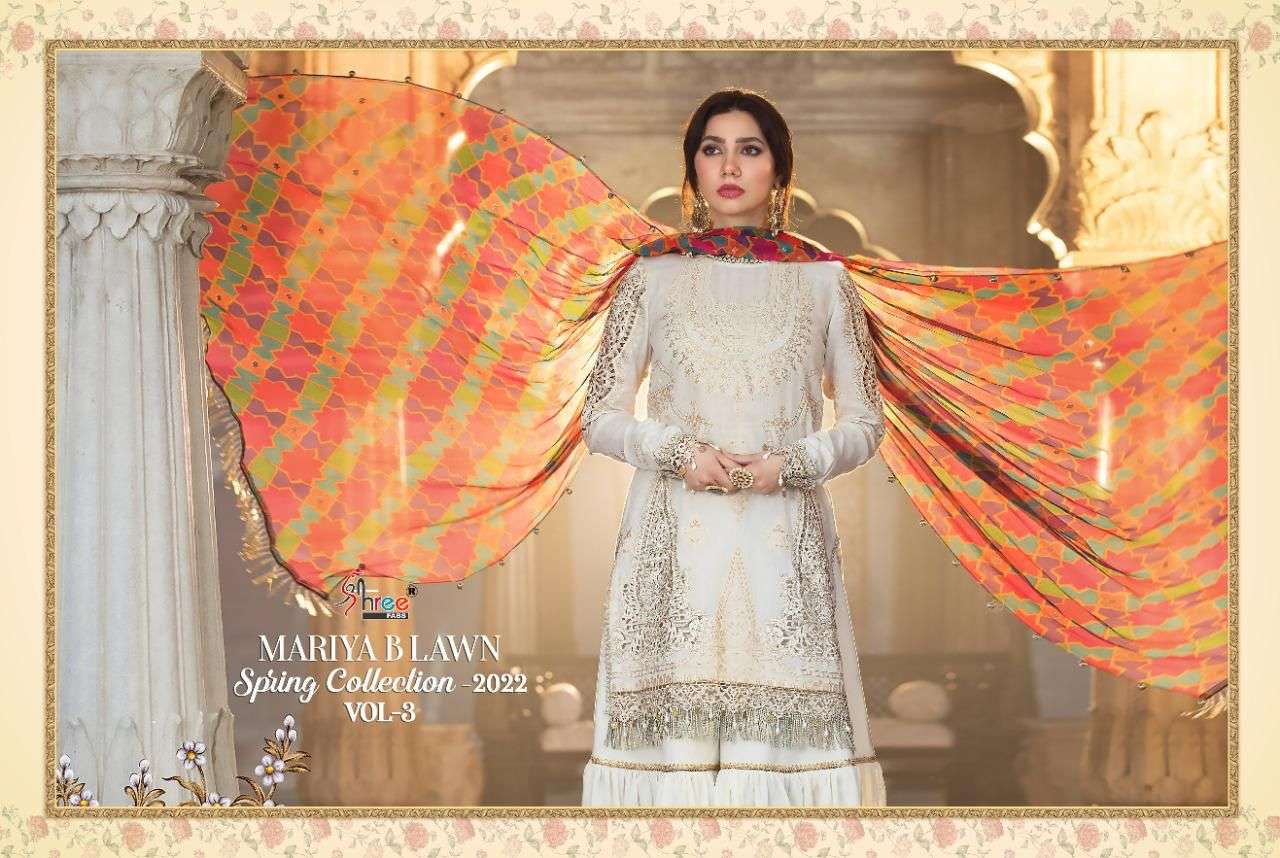 SHREE FABS MARIA B LAWN SPRING COLLECTION 2022 VOL 3 PURE LAWN WITH HEAVY EMBRODERY WORK PAKISTANI SALWAR KAMEEZ WHOLESALE CATALOGUE 