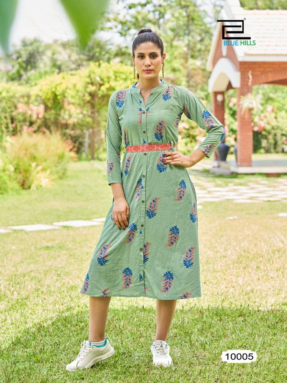 BLUE HILLS - BELT VOL-10 - 14KG RAYON WITH CLASSY PRINT SHORT MIDI STYLE  KURTI WITH FANCY BELT BY BLUE HILLS BRAND WHOLESALER AND DEALER