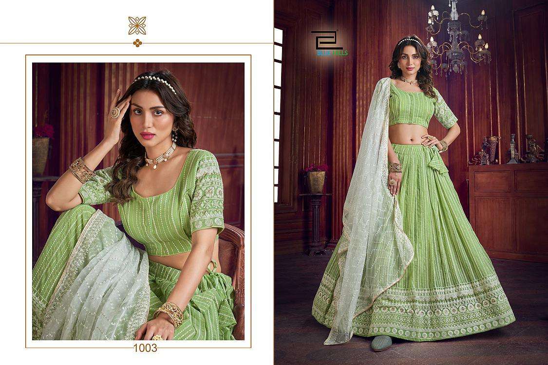 BLUE HILLS MOON WALK GEORGETTE CIPLY WORK DESIGNER LENGHA CHOLI SUPPLIER IN SURAT MARKET 