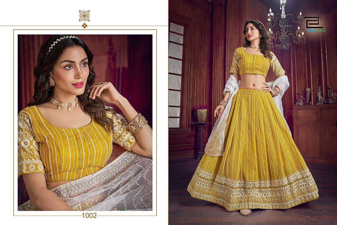 BLUE HILLS MOON WALK GEORGETTE CIPLY WORK DESIGNER LENGHA CHOLI SUPPLIER IN SURAT MARKET 