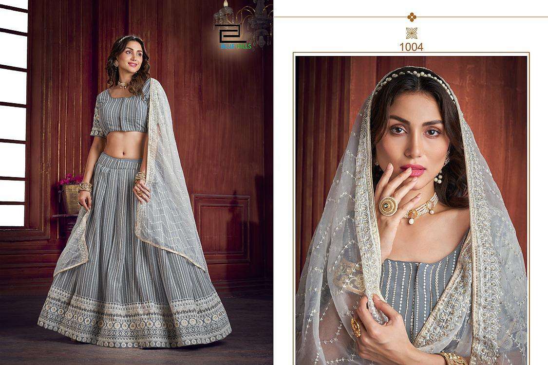BLUE HILLS MOON WALK GEORGETTE CIPLY WORK DESIGNER LENGHA CHOLI SUPPLIER IN SURAT MARKET 