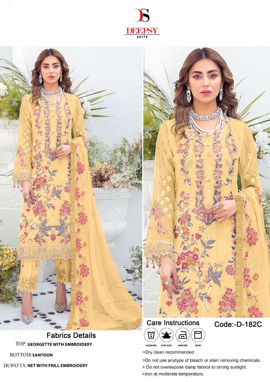 DEEPSY SUITS 182 SERIES FAUX GEORGETTE EMBRODERY WORK PAKISTANI SALWAR KAMEEZ WHOLESALE CATALOGUE 