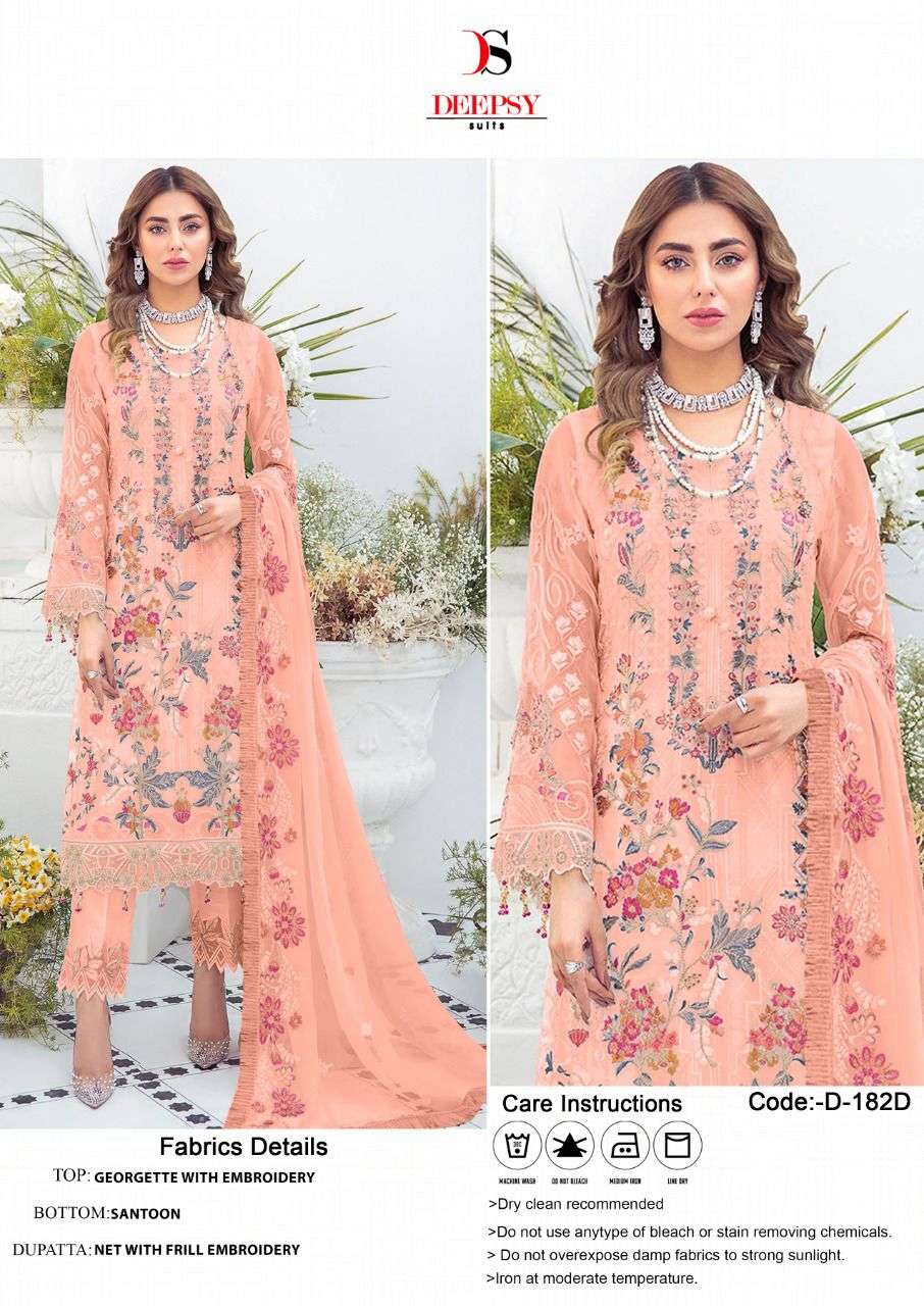 DEEPSY SUITS 182 SERIES FAUX GEORGETTE EMBRODERY WORK PAKISTANI SALWAR KAMEEZ WHOLESALE CATALOGUE 