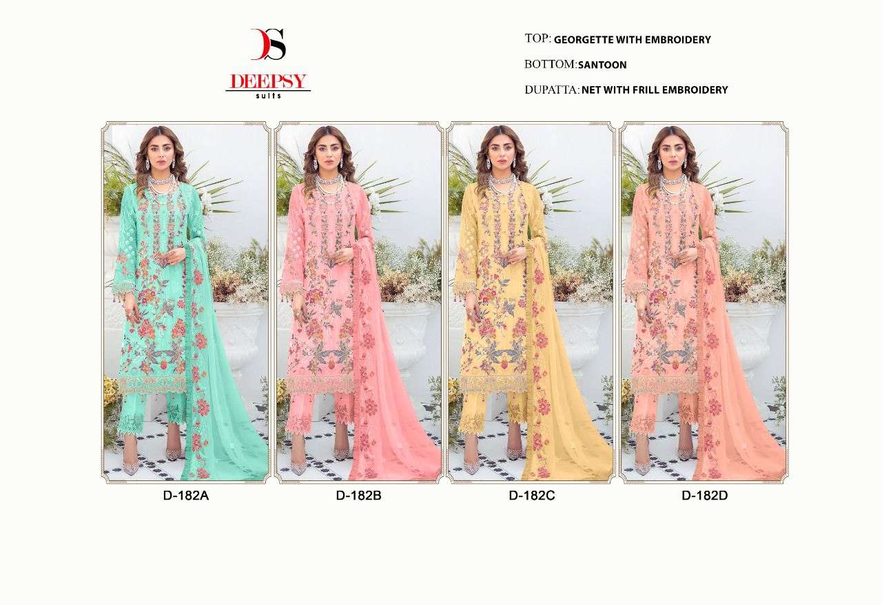 DEEPSY SUITS 182 SERIES FAUX GEORGETTE EMBRODERY WORK PAKISTANI SALWAR KAMEEZ WHOLESALE CATALOGUE 