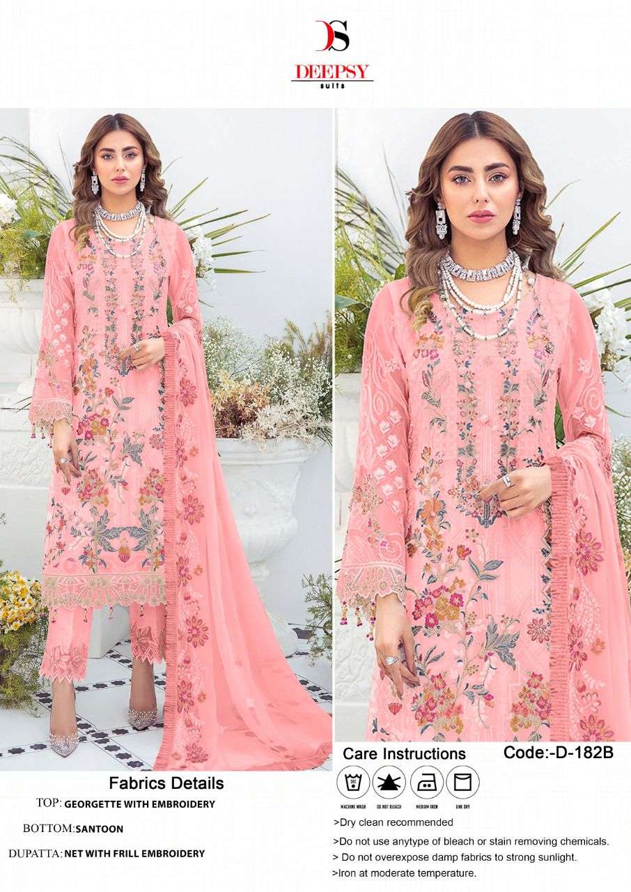 DEEPSY SUITS 182 SERIES FAUX GEORGETTE EMBRODERY WORK PAKISTANI SALWAR KAMEEZ WHOLESALE CATALOGUE 
