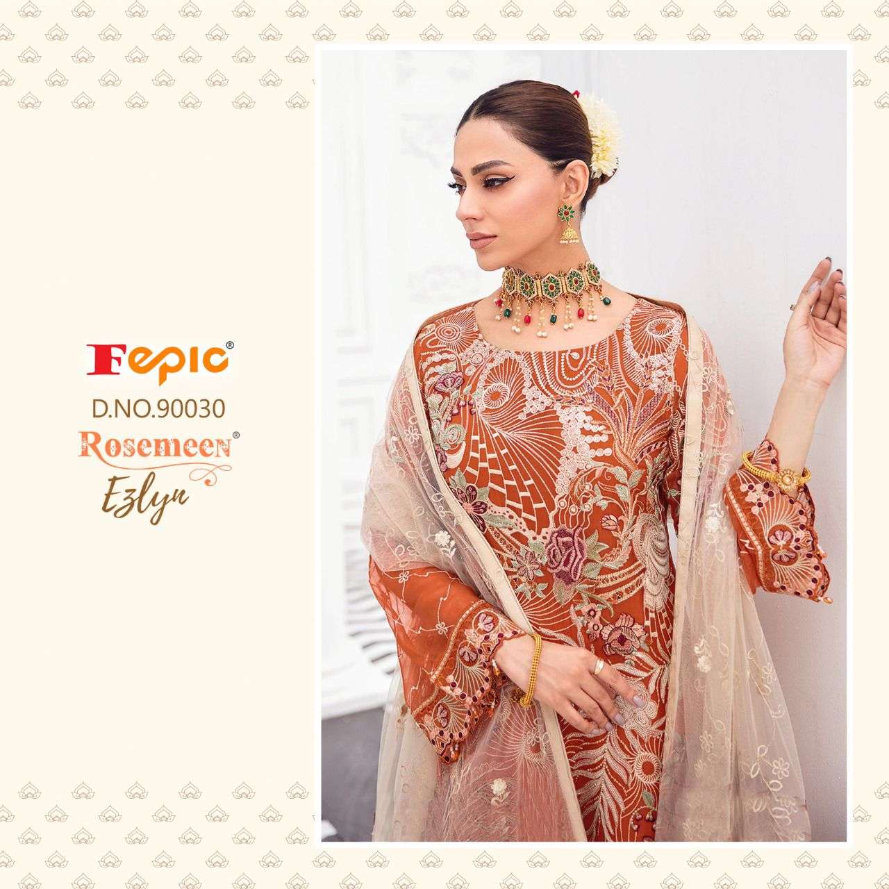 FEPIC ROSEMEEN EZLYN FAUX GEORGETTE EMBRODERY WORK PAKISTANI WHOLESALE CATALOGUE