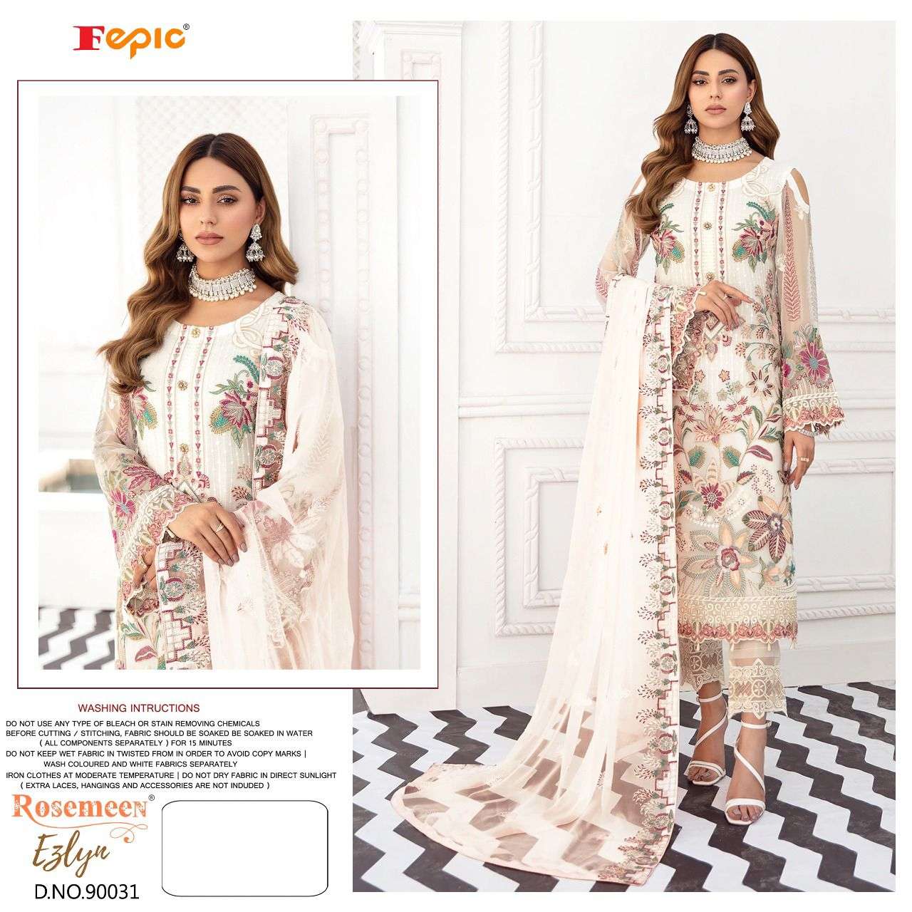 FEPIC ROSEMEEN EZLYN FAUX GEORGETTE EMBRODERY WORK PAKISTANI WHOLESALE CATALOGUE