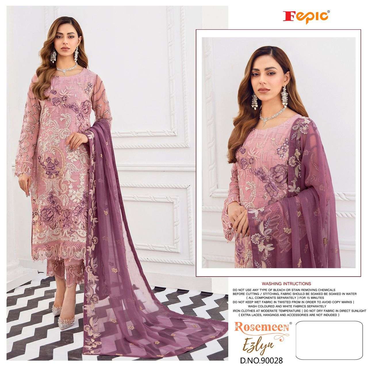 FEPIC ROSEMEEN EZLYN FAUX GEORGETTE EMBRODERY WORK PAKISTANI WHOLESALE CATALOGUE