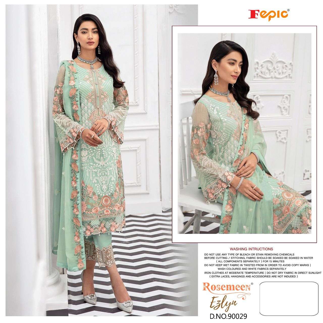 FEPIC ROSEMEEN EZLYN FAUX GEORGETTE EMBRODERY WORK PAKISTANI WHOLESALE CATALOGUE