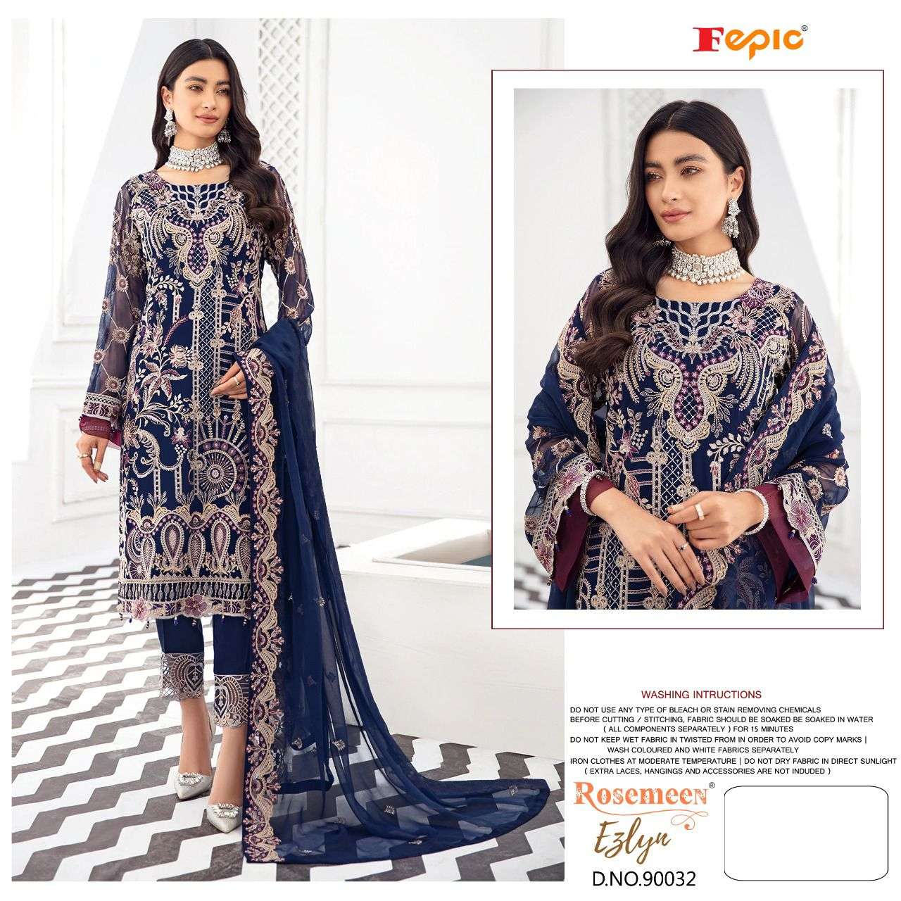 FEPIC ROSEMEEN EZLYN FAUX GEORGETTE EMBRODERY WORK PAKISTANI WHOLESALE CATALOGUE