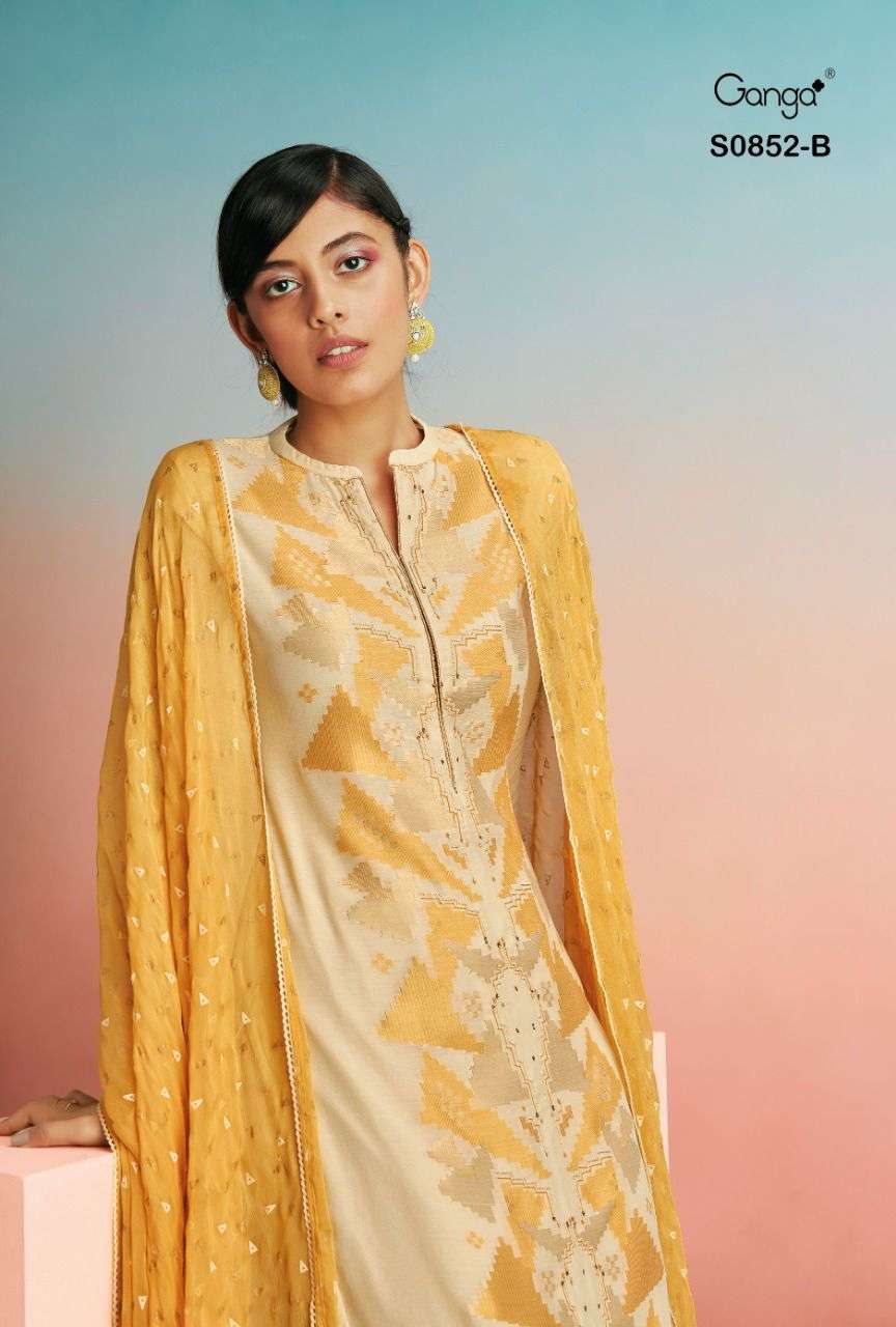 GANGA ELIZA S0852 WOVEN JACQUARD HANDWORK CASUAL WORK SALWAR KAMEEZ WHOLESALE CATALOGUE 