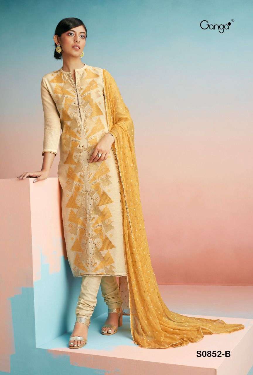 GANGA ELIZA S0852 WOVEN JACQUARD HANDWORK CASUAL WORK SALWAR KAMEEZ WHOLESALE CATALOGUE 