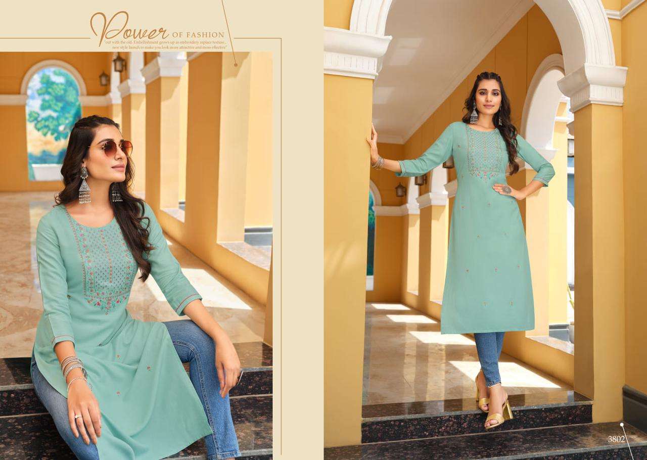 RANGOON ANISHKA FANCY RAYON EMBRODERY WORK KURTI SUPPLIER IN SURAT MARKET 