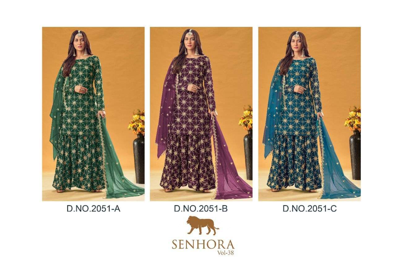 SENHORA VOL 38 FAUX GEORGETTE HEAVY EMBRODERY WORK PARTY WEAR SALWAR KAMEEZ SUPPLIER IN SURAT 