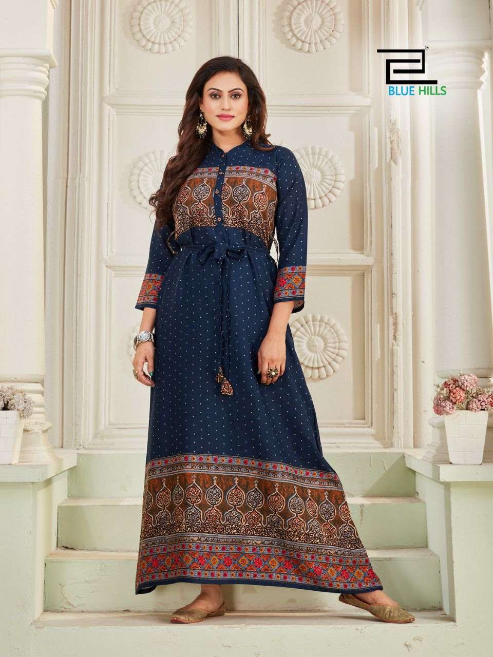 BLUE HILSS WALKWAY TOUCH VOL 1 1001 TO 1004 SERIES RAYON LONG GOWN CATALOGUE
