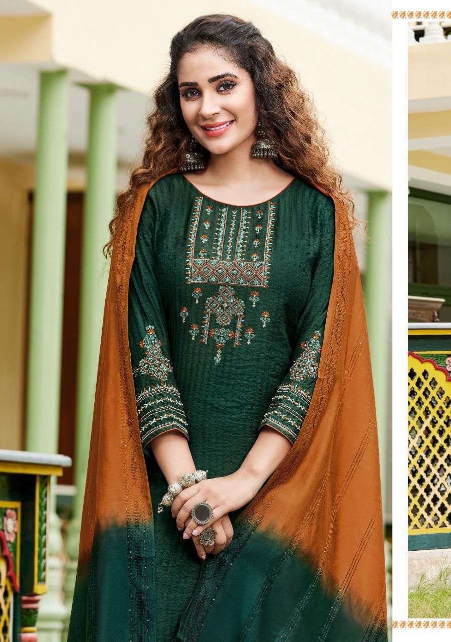 LADIES FLAVOUR COPPER STONE VOL 12 1201 TO 1206 SERIES PURE VISCOSE KURTI PANT WITH DUPPTA CATALOGUE 
